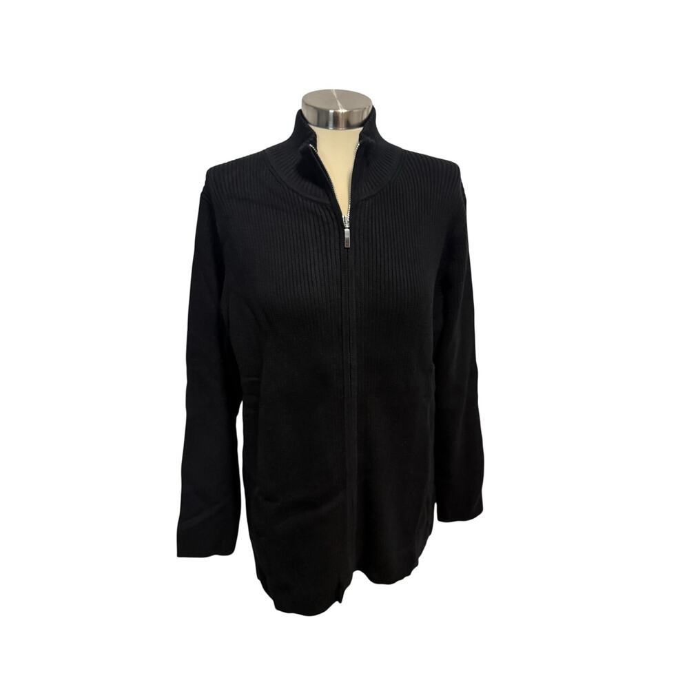 Eddie Bauer Women's Full Zip Ribbed Cardigan 2XL Black | Pima Cotton Blend